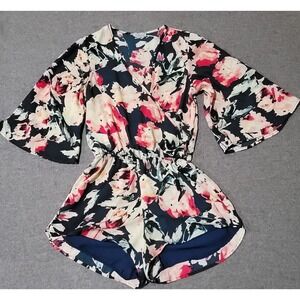 Abbeline Womens Romper 3/4 Sleeve Floral Stretch  Size XS